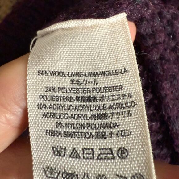 Free People Brown Fair Isle Split Turtleneck Wool Knit Winter Sweater M - Picture 7 of 8